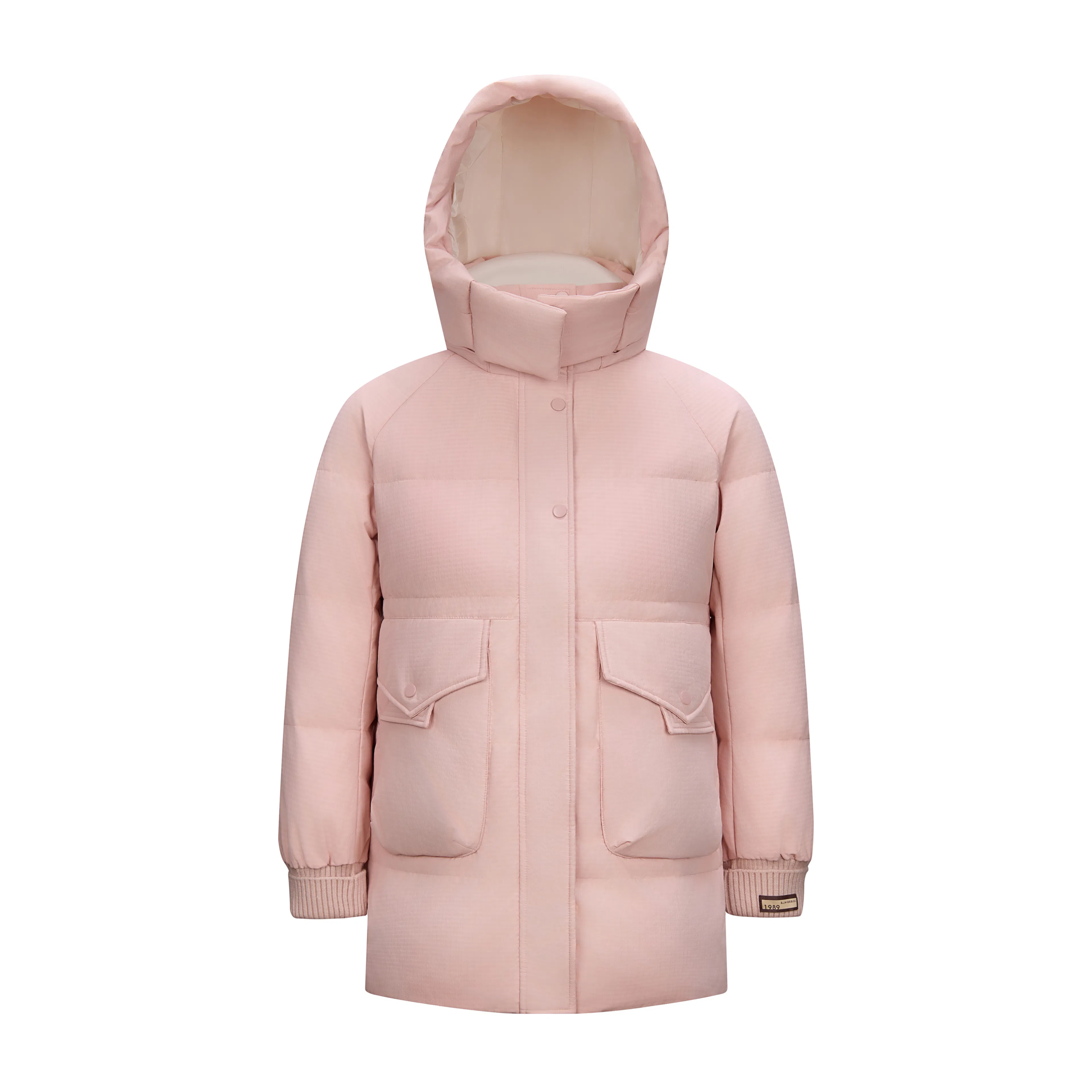 鸭鸭 纯色连帽保暖加厚中长款休闲羽绒服 女款