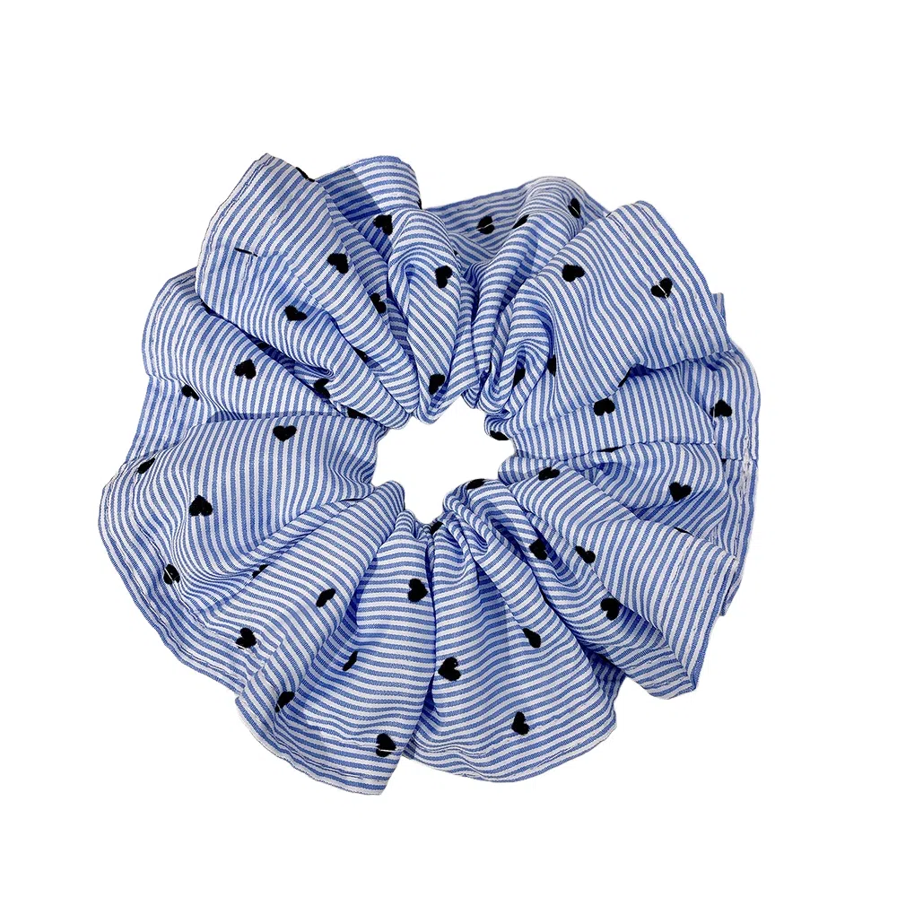 彤彤兔 法式花朵皱褶条纹大肠小众设计百搭绑头发 布艺 发圈 女款