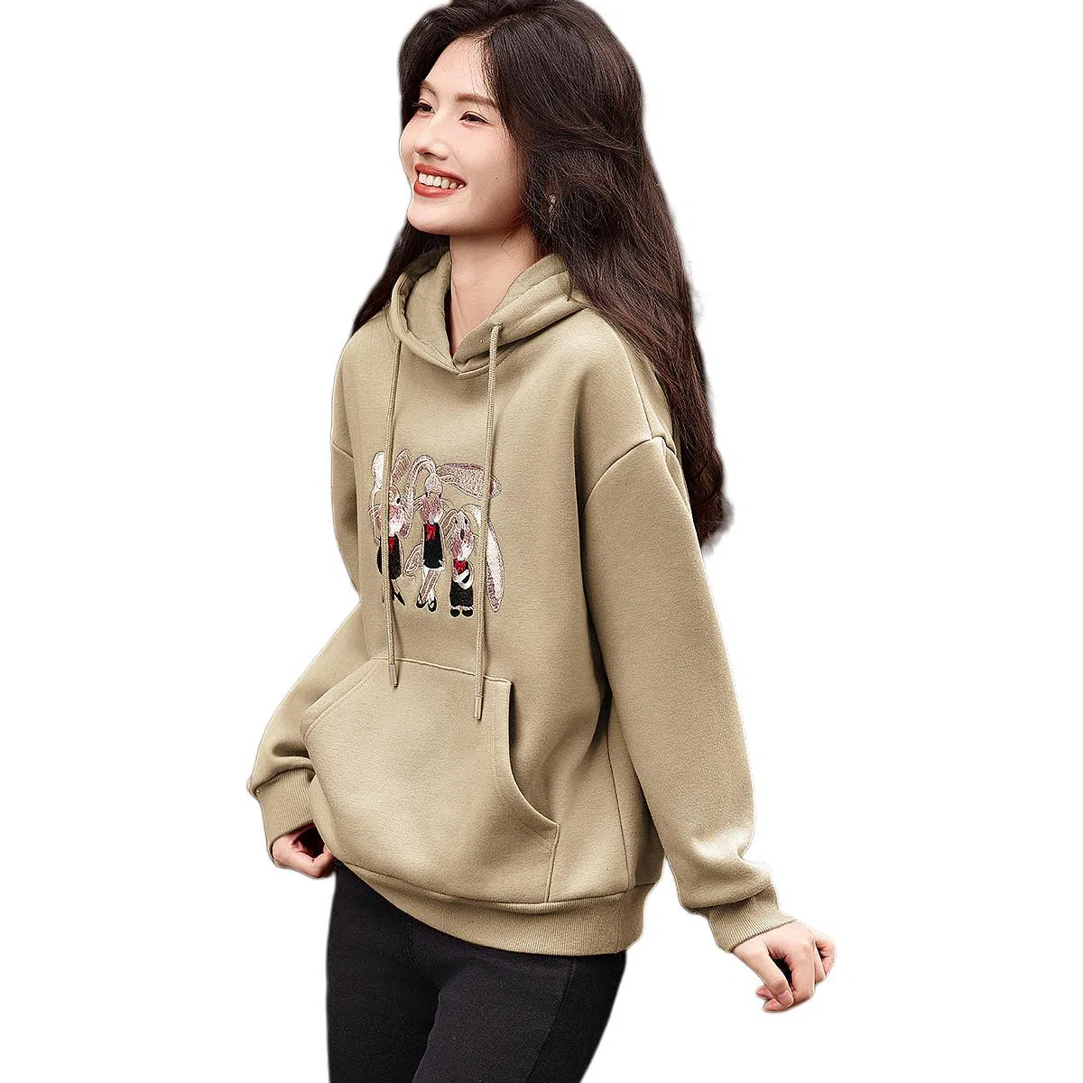 【dme】 连帽休闲宽松加绒加厚卡通印花长袖卫衣 女款