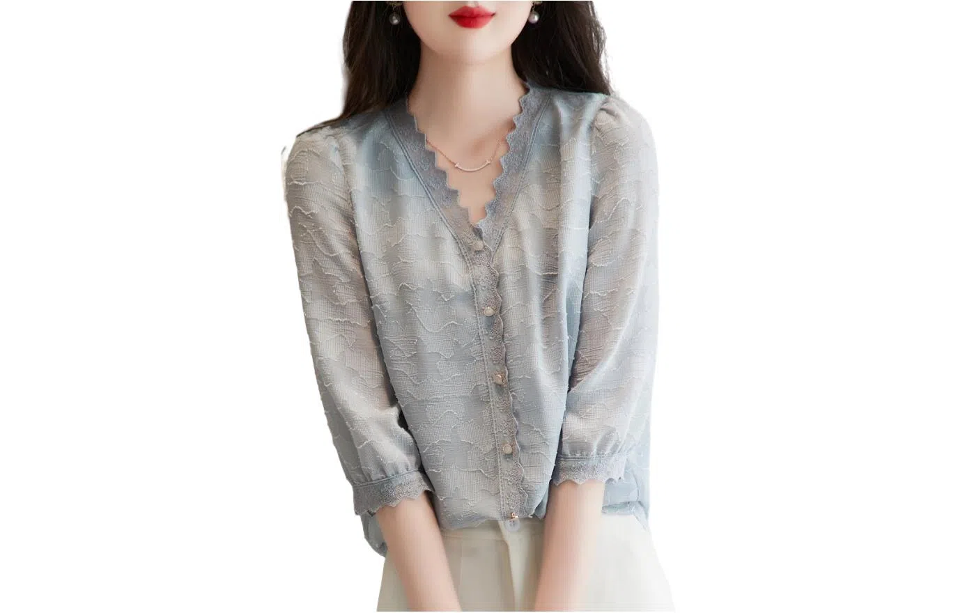 【dme】 碎花单排扣纯色长袖衬衫 女款