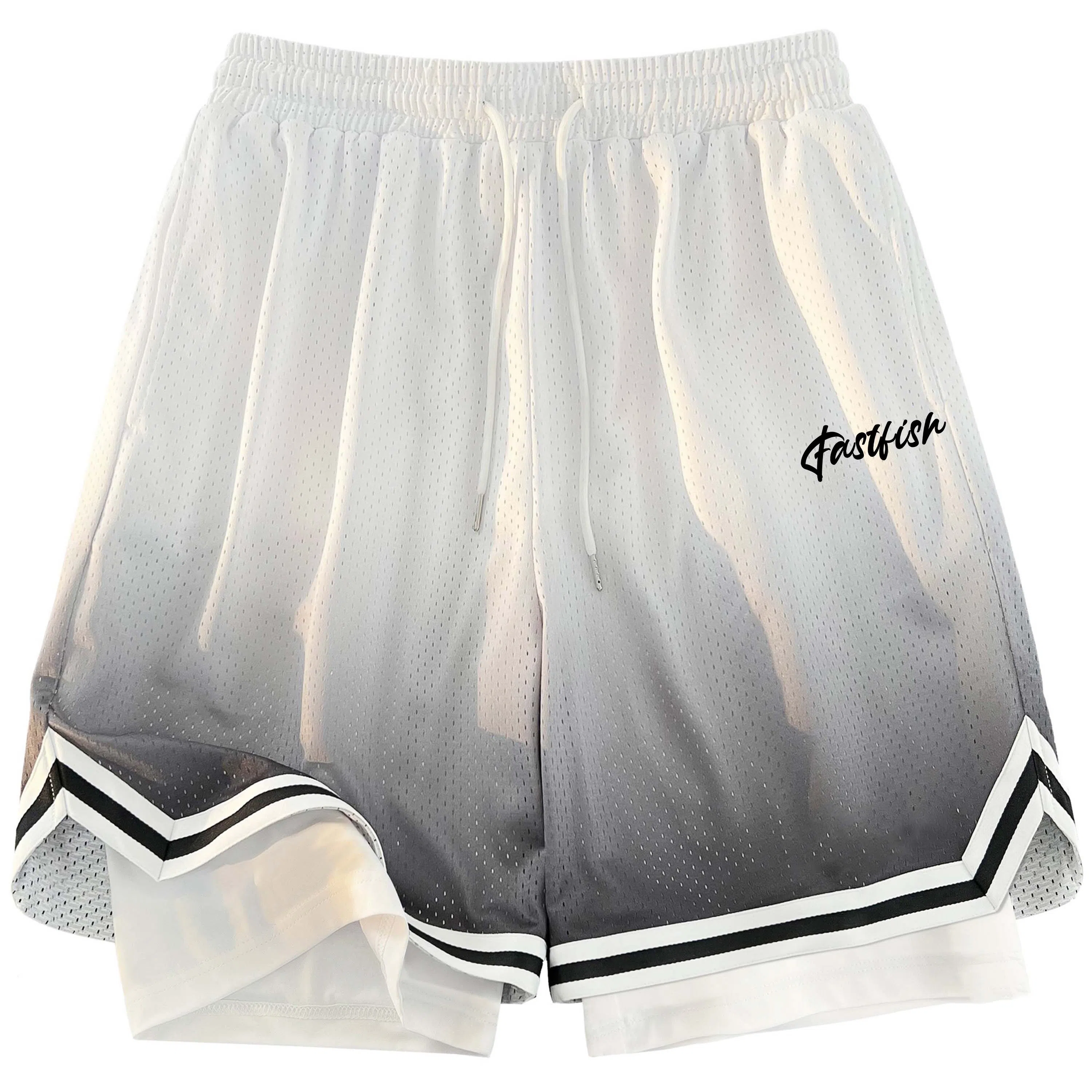 快鱼 美式复古简约基础学院风签名字体手绘印花宽松舒适百搭透气运动户外松紧中腰系带五分休闲短裤 男女同款