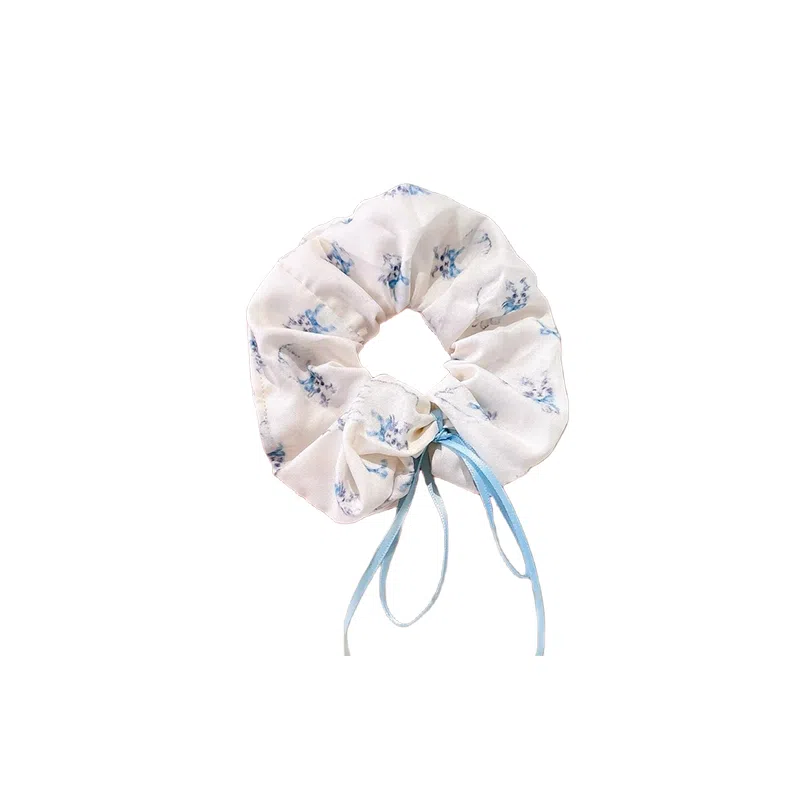 水中玉 蓝色格子蝴蝶结大肠发圈扎头发饰发绳可爱头饰 皮筋 头绳 女款