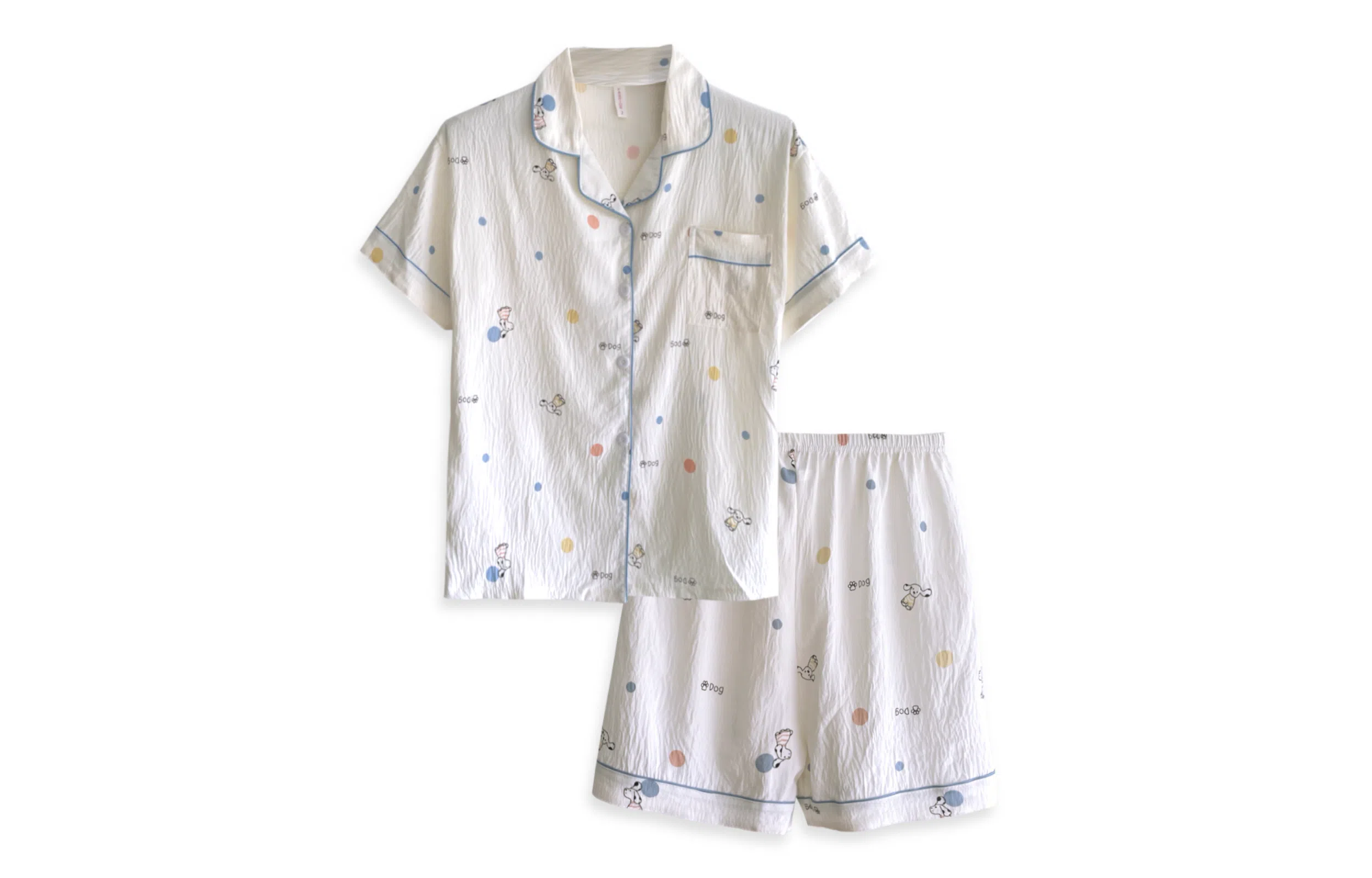 夏芬妍 卡通满印彩点小狗翻领云朵棉短袖短裤家居服可爱舒适休闲简约可外穿睡衣套装 女款 杏色