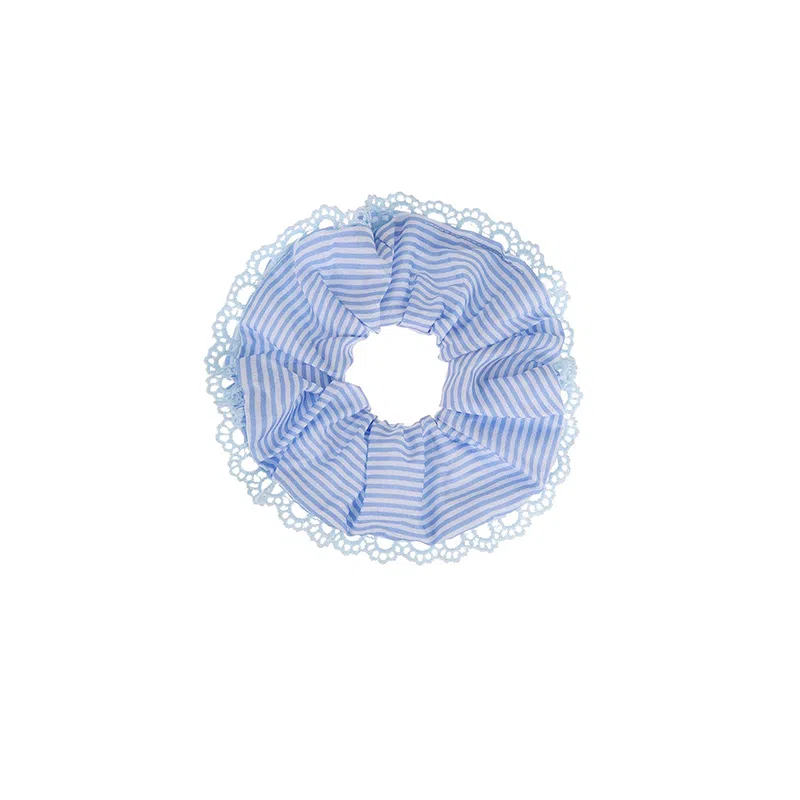 水中玉 蓝色格子蝴蝶结大肠发圈扎头发饰发绳可爱头饰 皮筋 头绳 女款