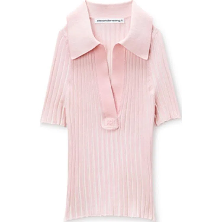 Alexander Wang FW24 Striped Slim Polo Pink