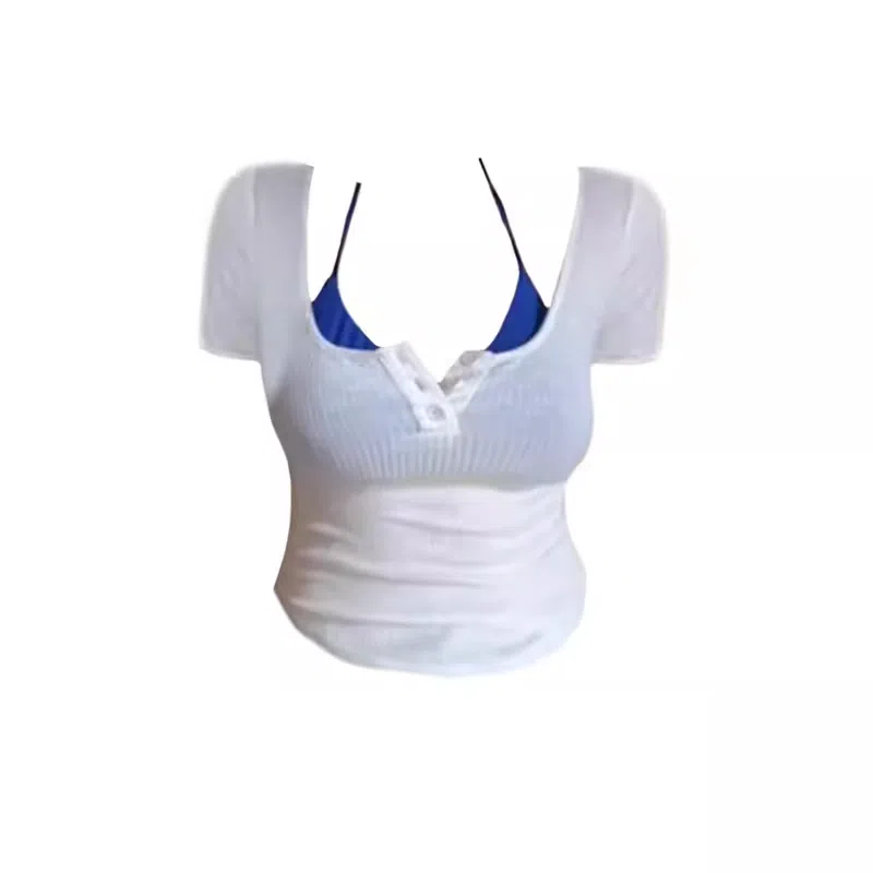 JUFU Irregular Crop Top Blue
