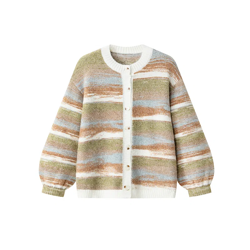 红蜻蜓 圆领条纹开衫针织衫 女款