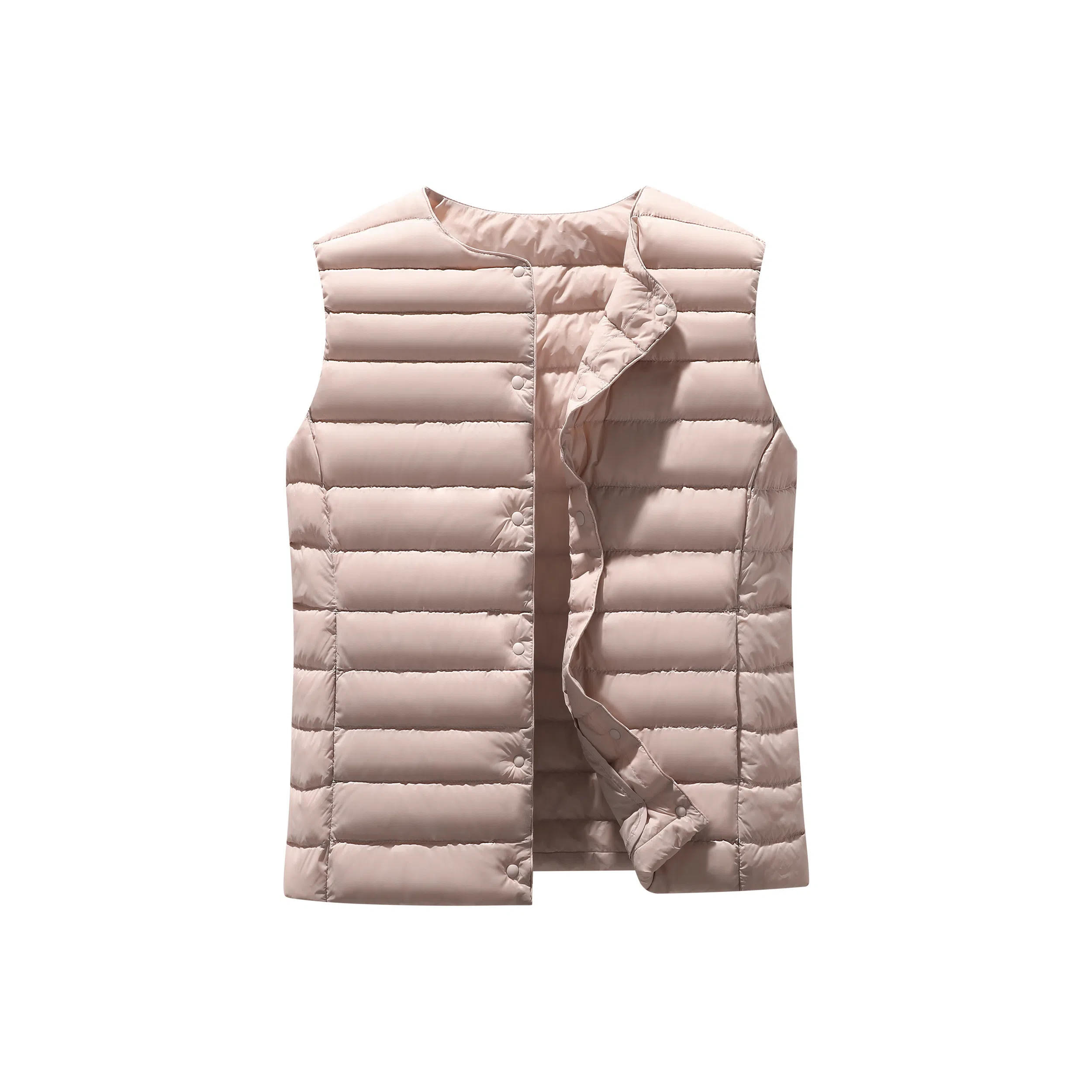 鸭鸭 纯色单排扣圆领无袖内搭外穿百搭日系极简风羽绒马甲 女款