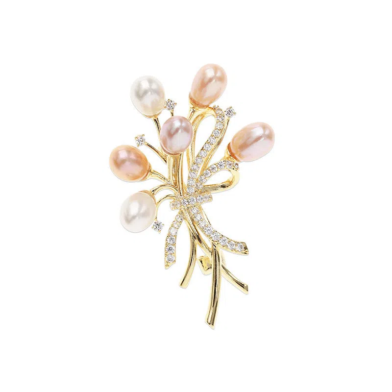 山一丸 珠优雅气质丝巾扣日韩时尚简约胸花别针配饰 铜 胸针 女款
