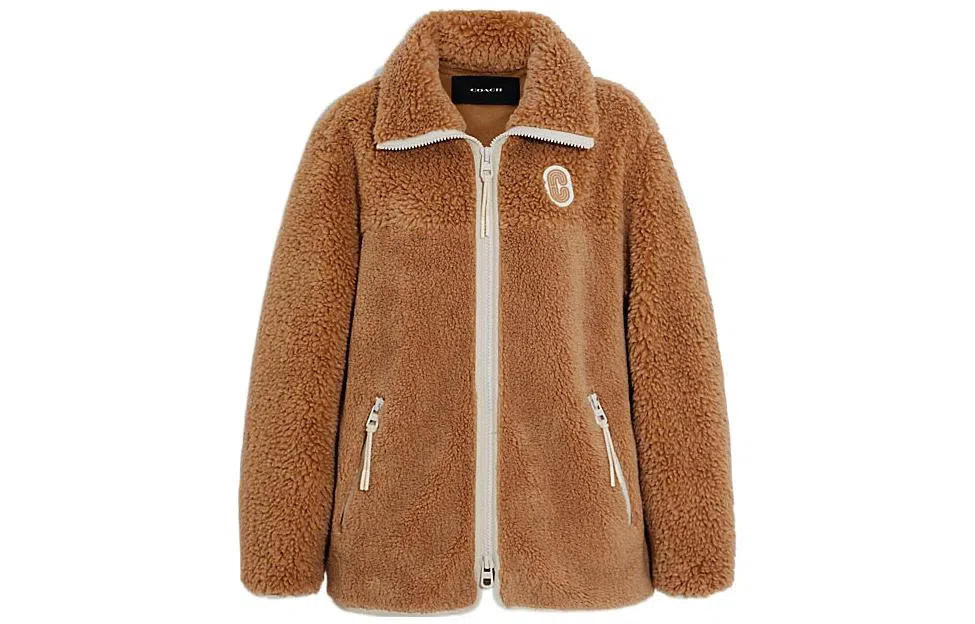 COACH FW22 Embroidered Lambswool Zip Jacket Brown