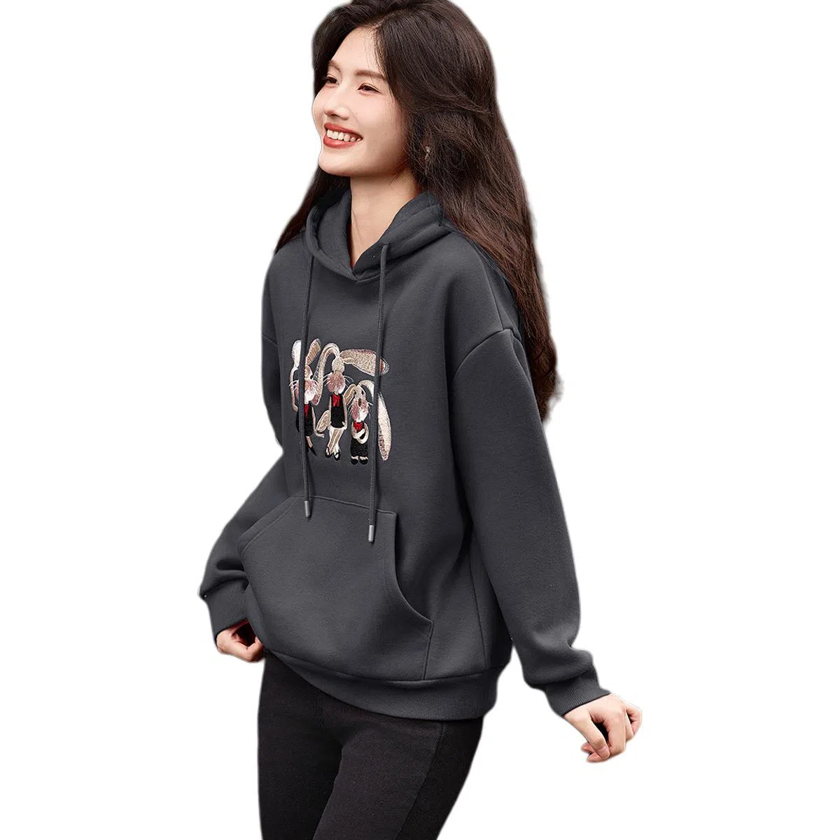 【dme】 连帽休闲宽松加绒加厚卡通印花长袖卫衣 女款