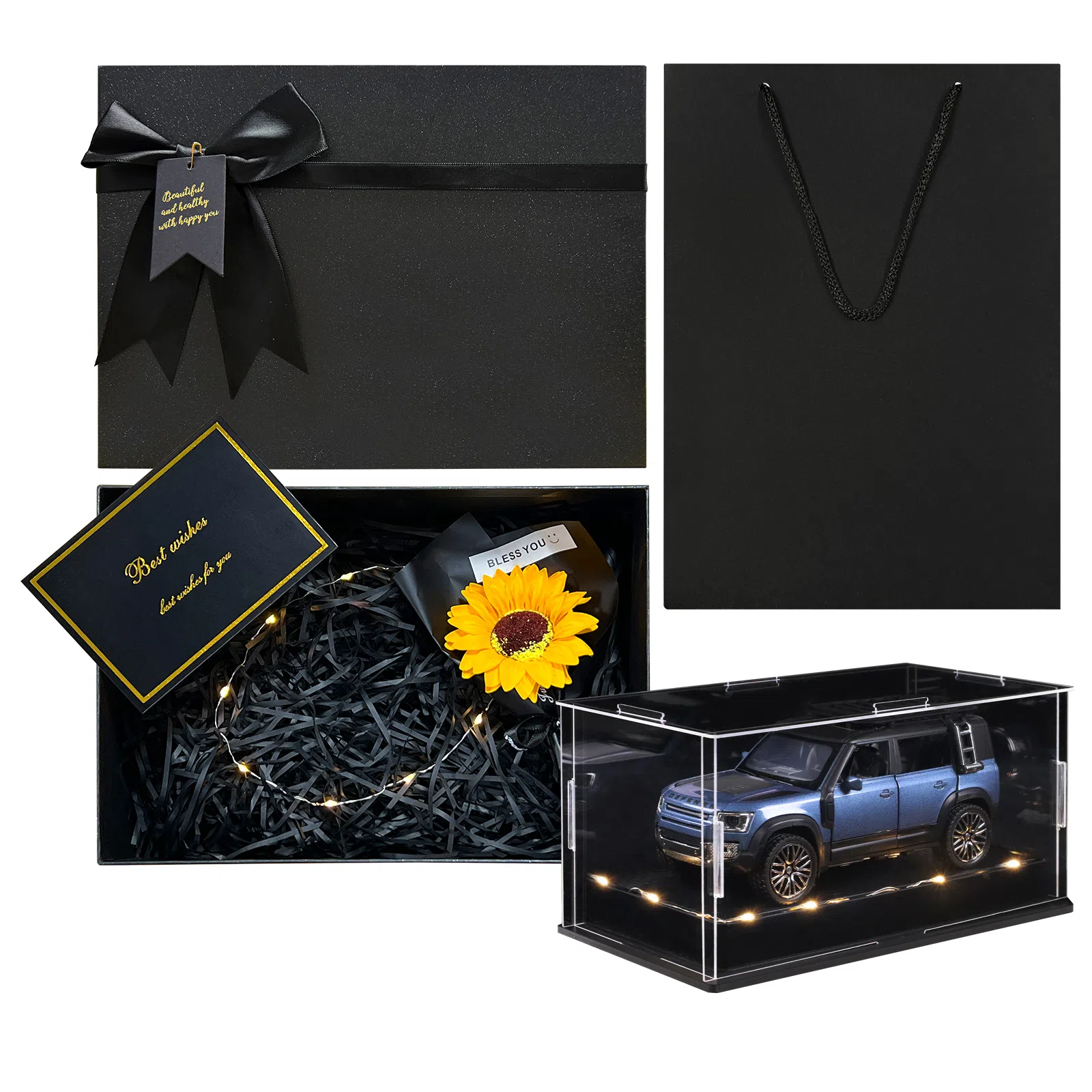 金车将 路虎卫士 合金车模 回力行驶 灯光音效 车门可开 收藏 桌面装饰 成品模型