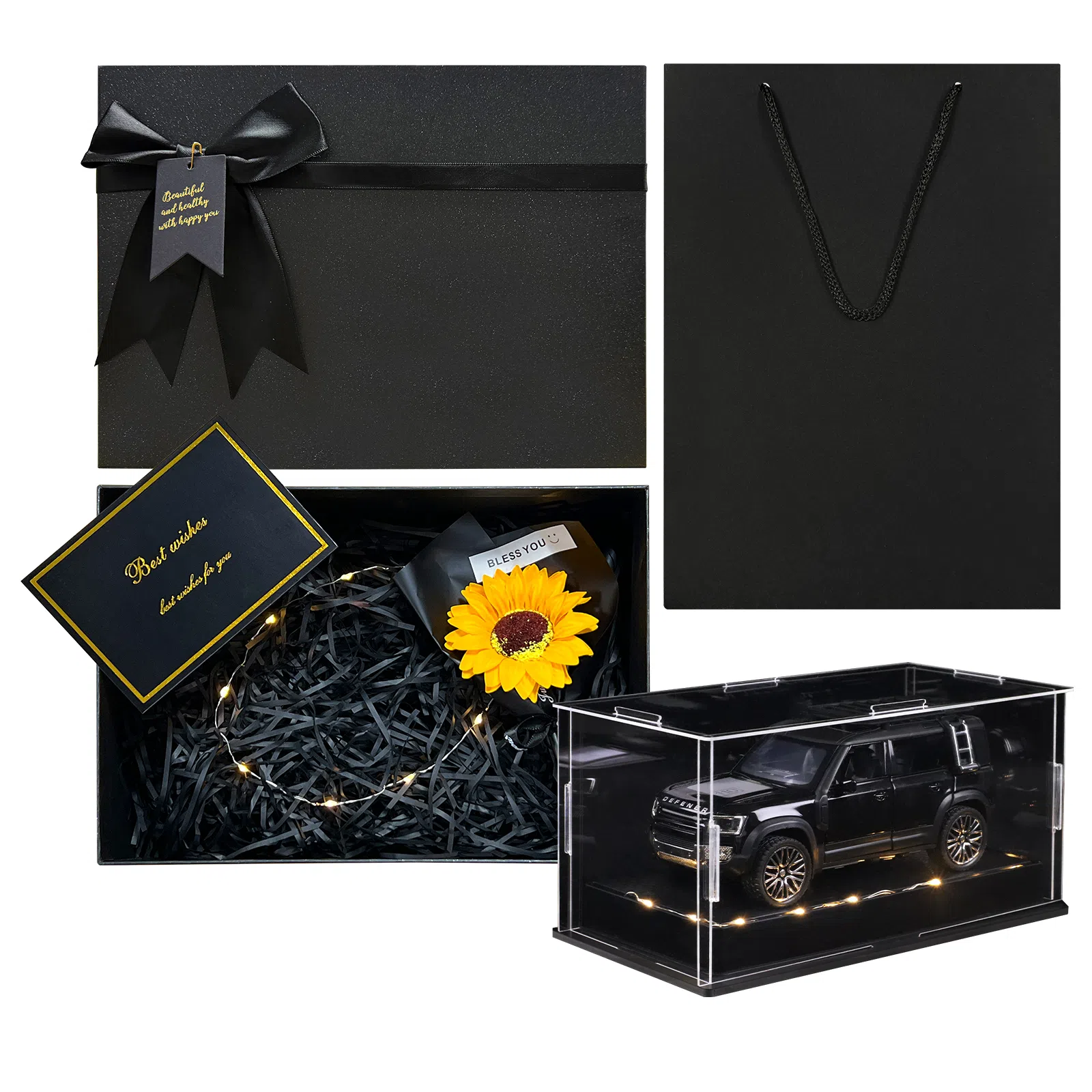 金车将 路虎卫士 合金车模 回力行驶 灯光音效 车门可开 收藏 桌面装饰 成品模型