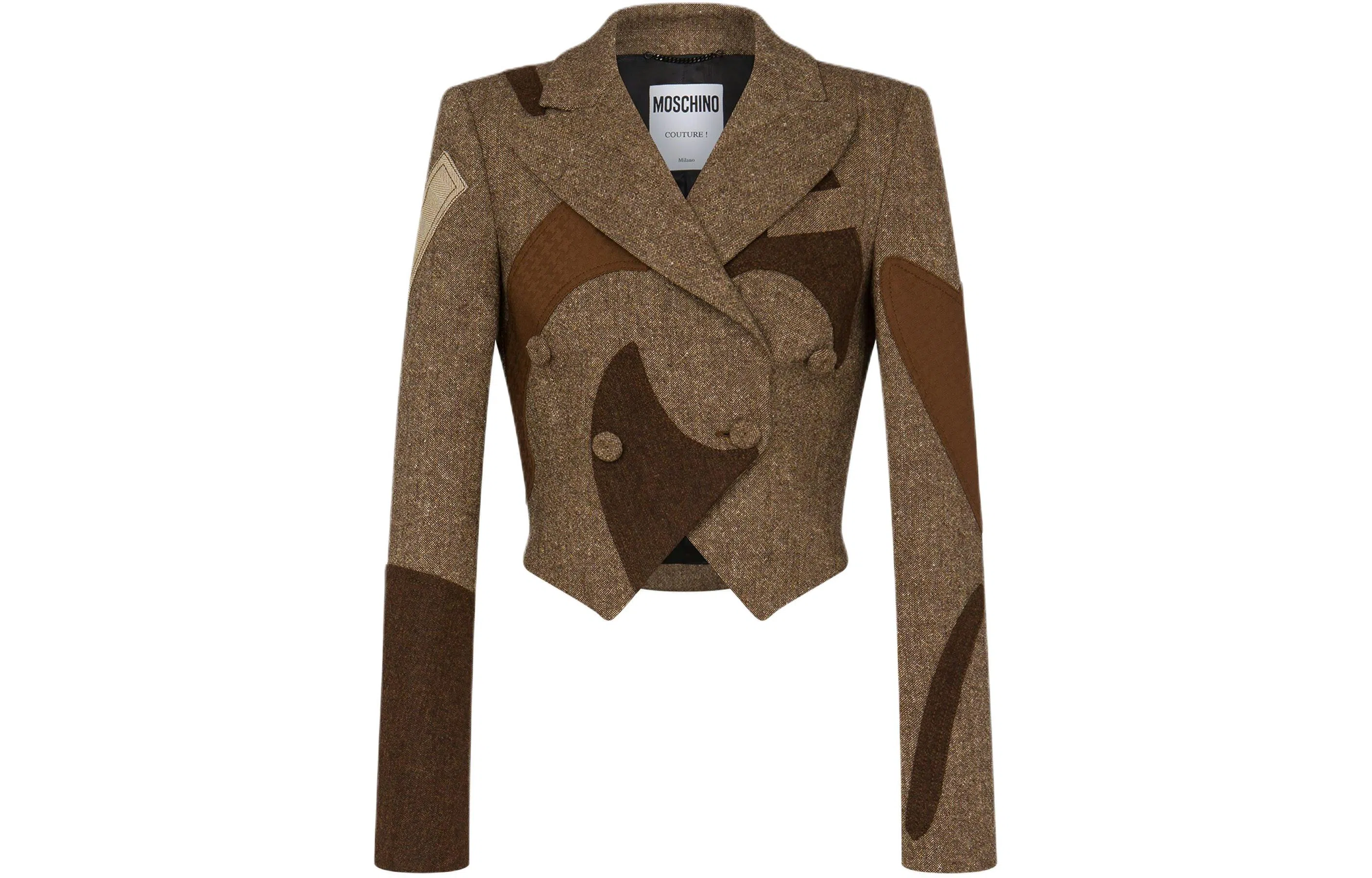 MOSCHINO Patchwork Cropped Wool Blend Jacket