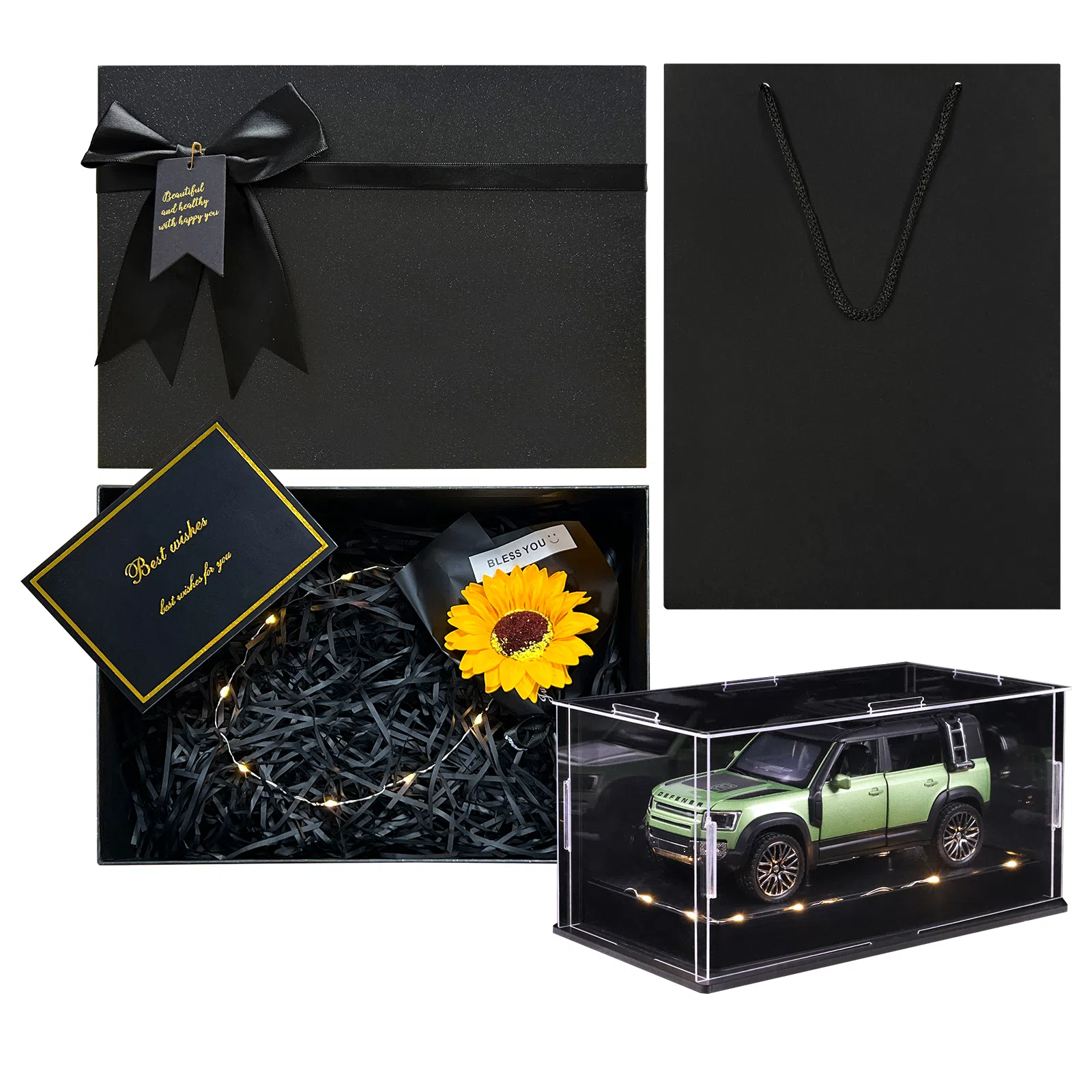 金车将 路虎卫士 合金车模 回力行驶 灯光音效 车门可开 收藏 桌面装饰 成品模型