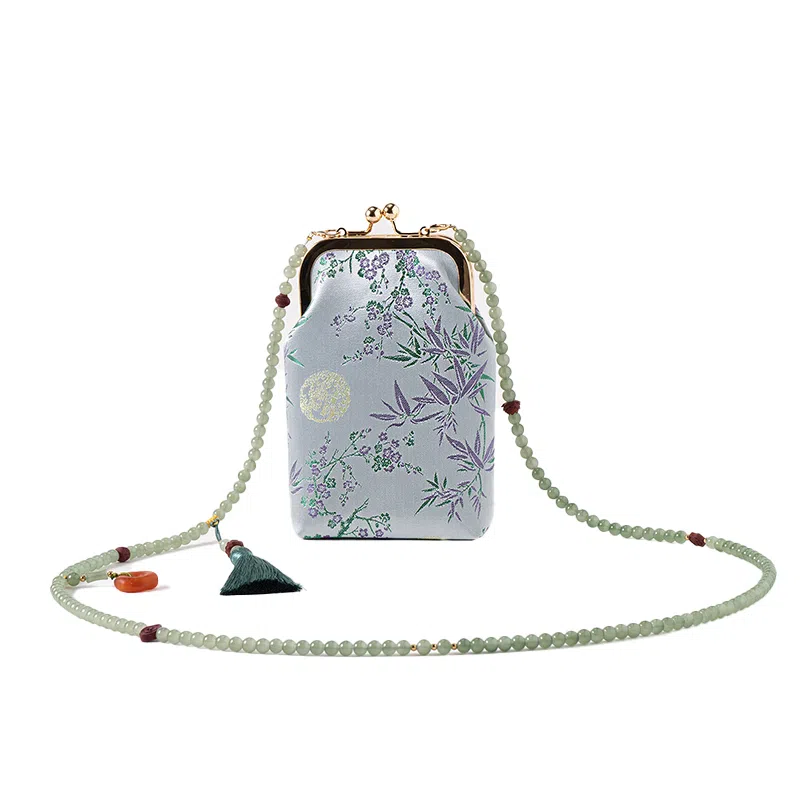 上海故事 宋锦新中式国风搭配旗袍口金复古 桑蚕丝 手机包 小号 女款 桃粉色 天空蓝