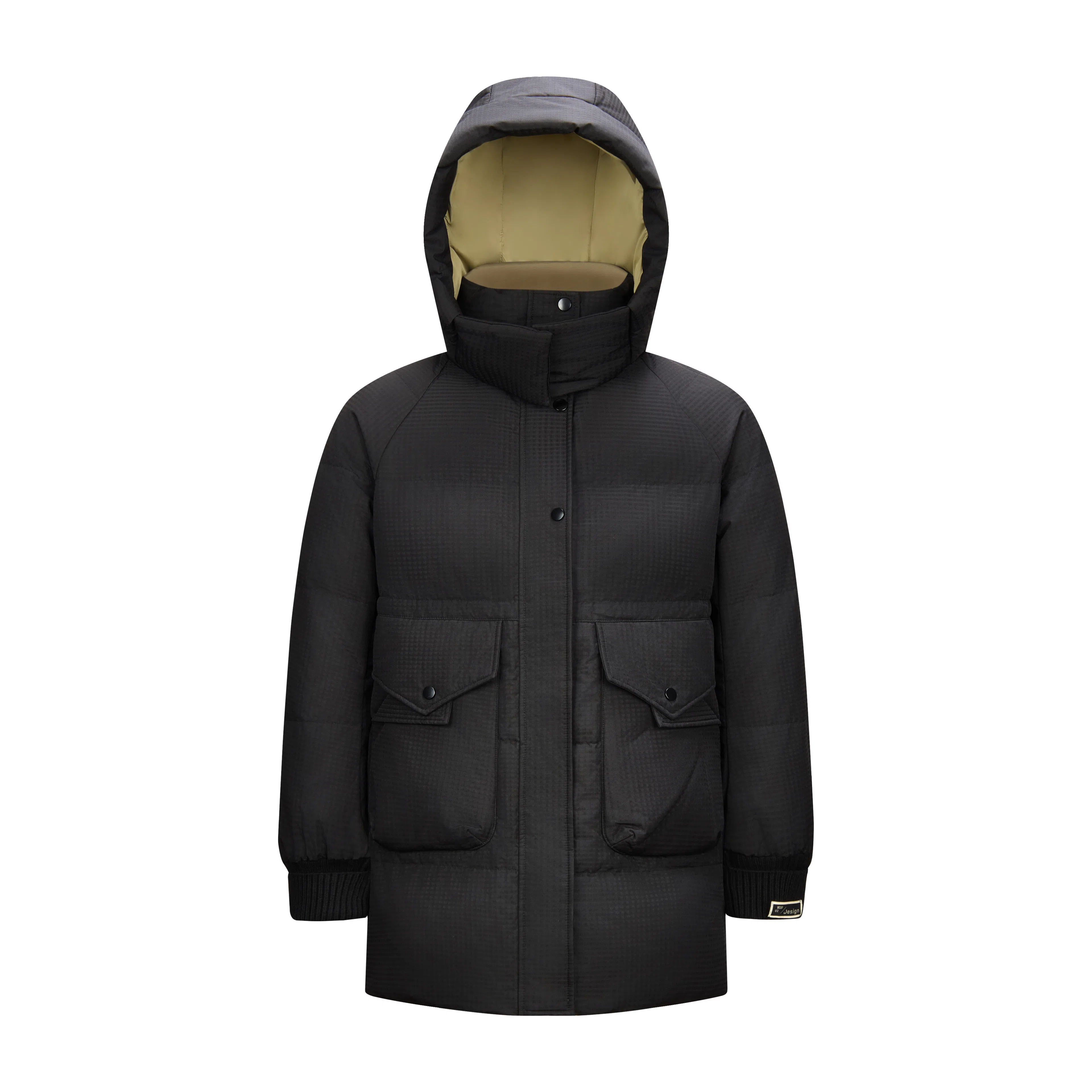 鸭鸭 纯色连帽保暖加厚中长款休闲羽绒服 女款