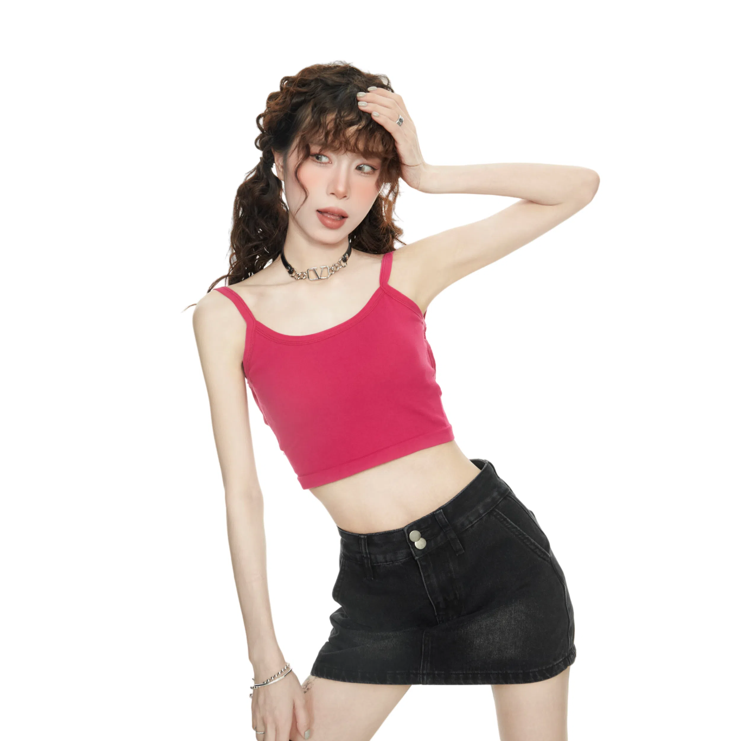 柏黛妃 纯色圆领套头吊带 女款 玫红色