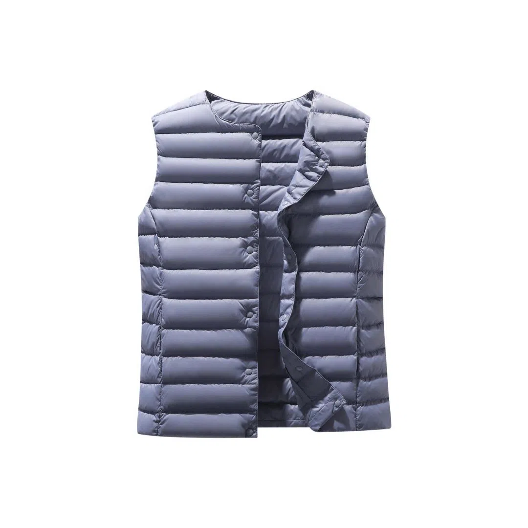 鸭鸭 纯色单排扣圆领无袖内搭外穿百搭日系极简风羽绒马甲 女款