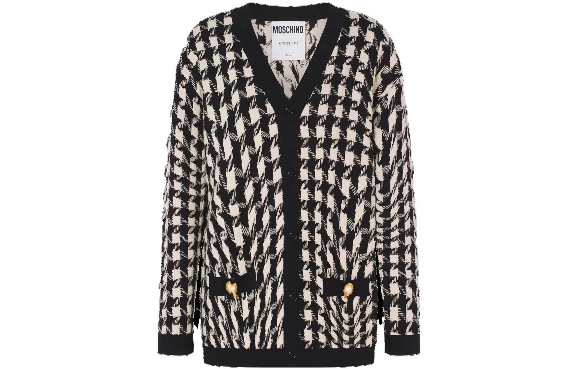 MOSCHINO Morphed Pied De Poule Stretch Viscose Cardigan V