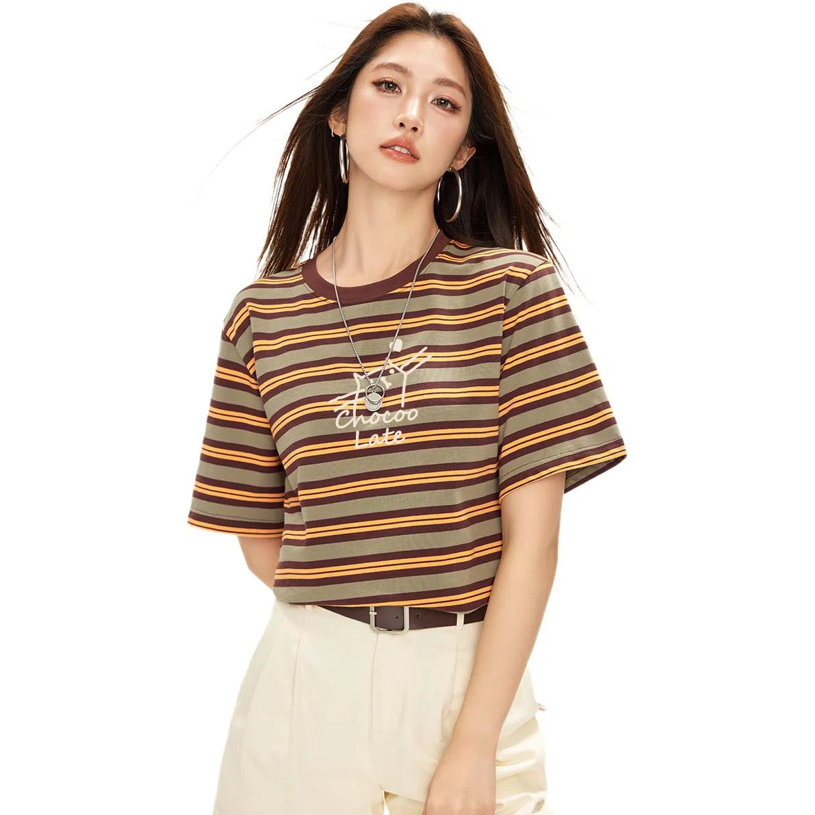 :CHOCOOLATE Striped T-Shirt