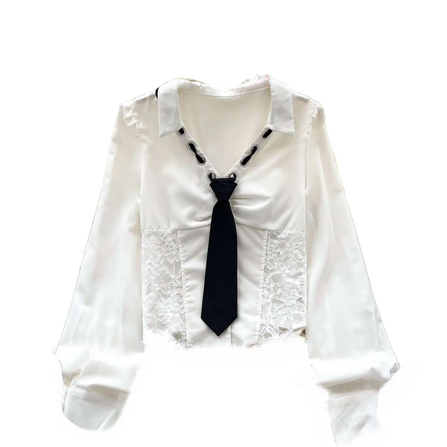 桴生 轻奢高级感网纱刺绣小领带拼接纯欲辣妹上衣衬衫 女款