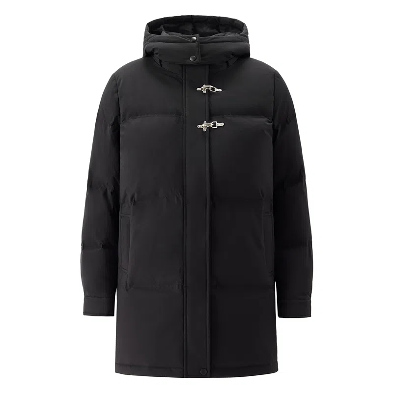 佐丹奴 飞机扣可卸帽梭织中长款舒适羽绒服 女款