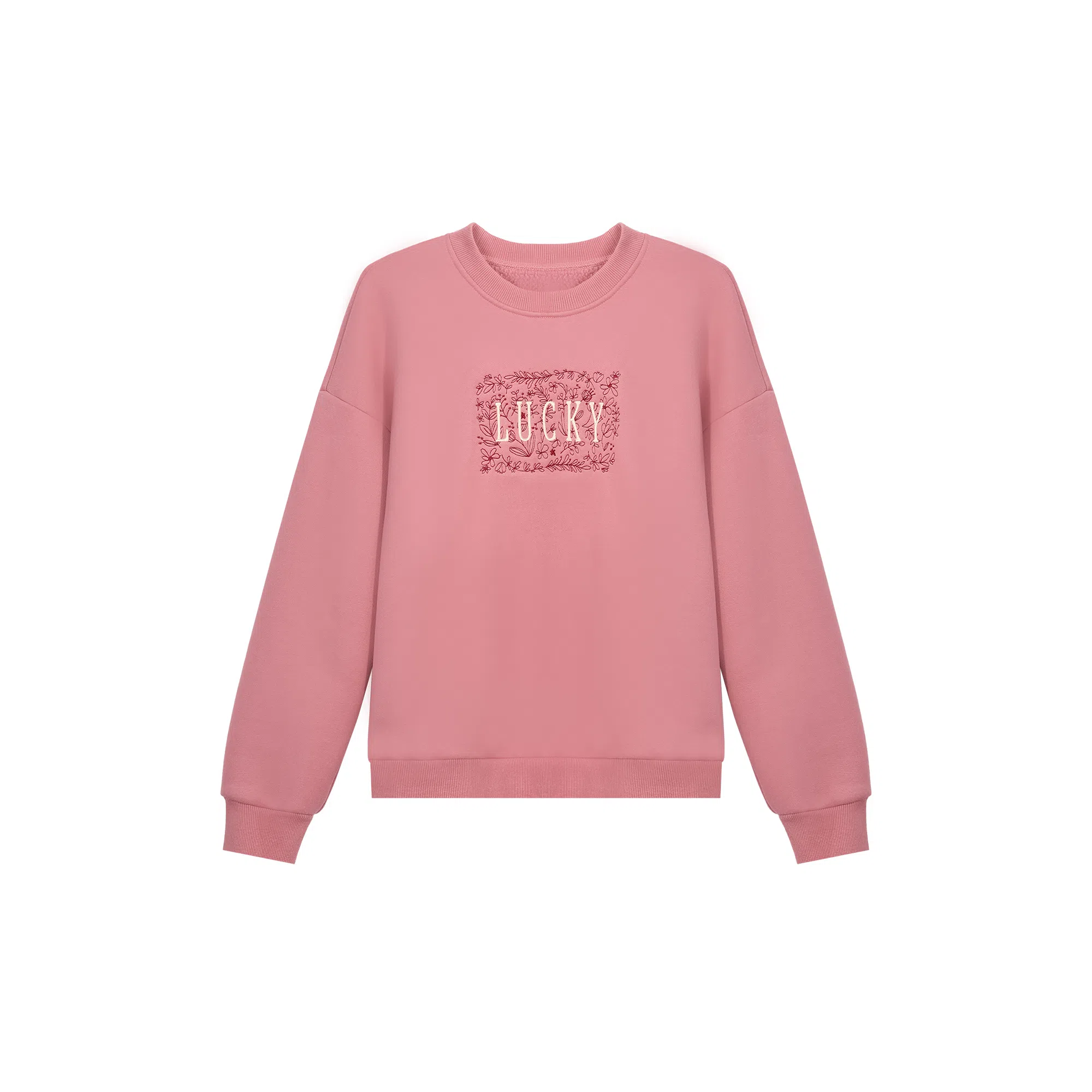 麓蔓蒂 圆领宽松纯色绣花卫衣 女款