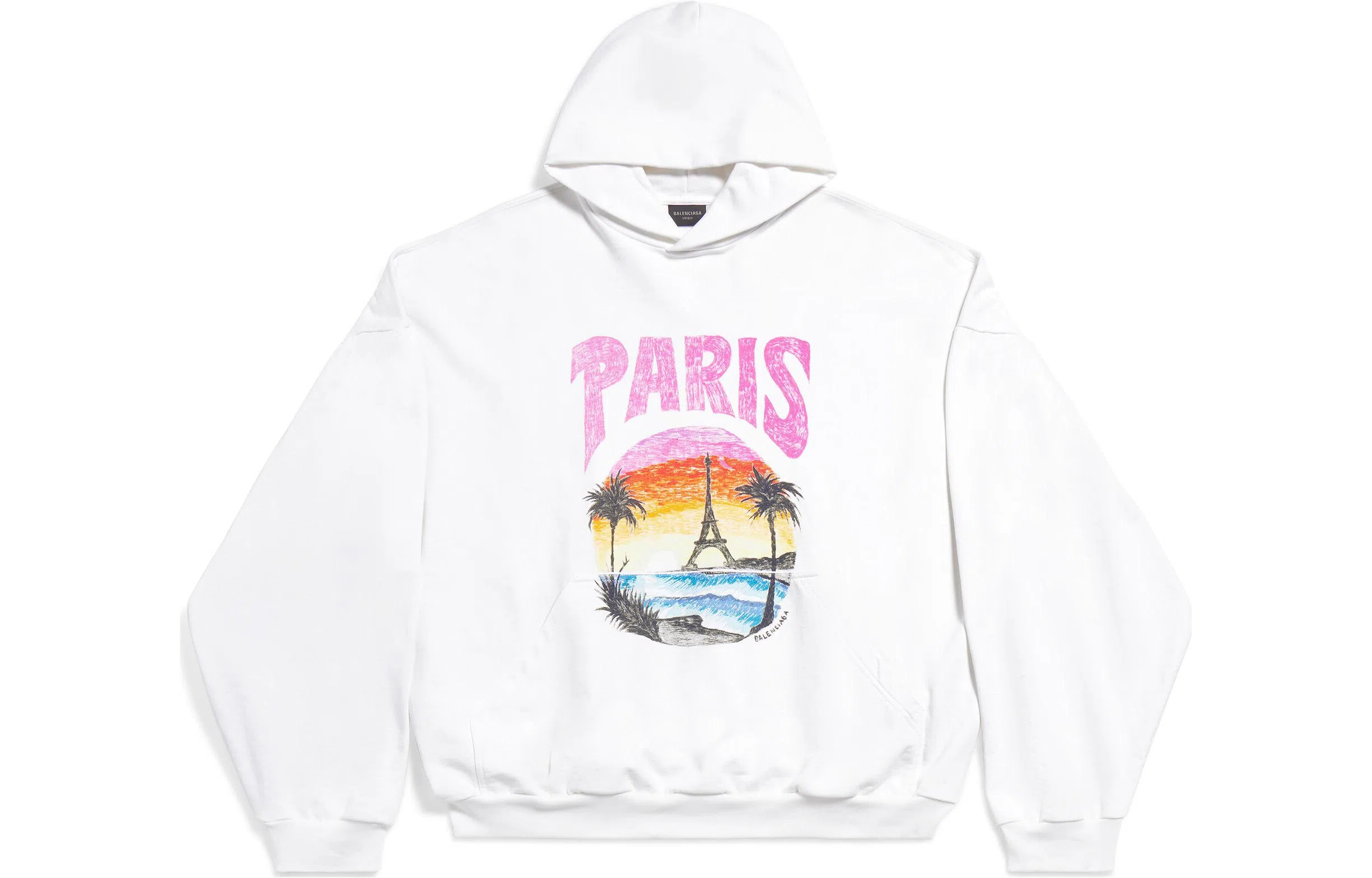 Balenciaga FW23 Paris Tropical Round Hoodie Oversized In WhitePink