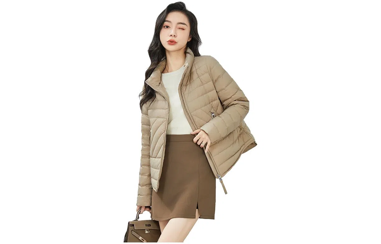 鸭鸭 轻薄短款时尚立领修身显瘦纯色羽绒服 女款