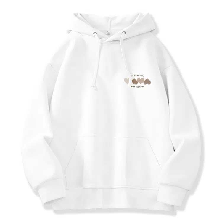 棉致 韩系简约为你跳动爱心宽松加绒舒适连帽重磅纯色百搭潮牌休闲落肩长袖卫衣 男女同款