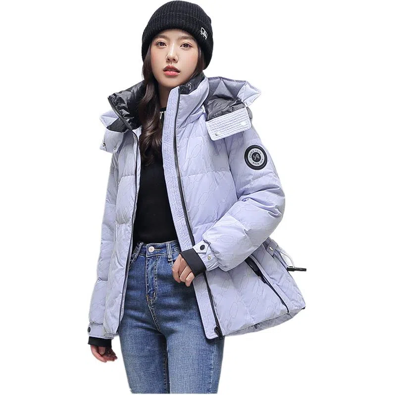 鸭鸭 纯色连帽口袋长袖羽绒服 女款