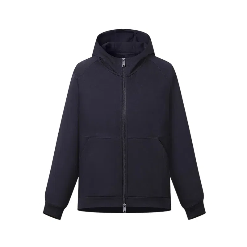 李生制造 经典时尚舒适休闲连帽常规合身厚款纯色插肩拉链不加绒长袖卫衣 男款