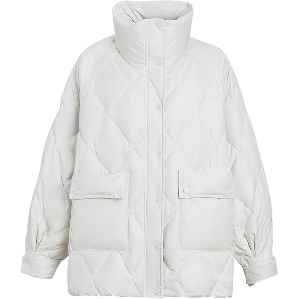 鸭鸭 短款纯色立领宽松羽绒服 女款