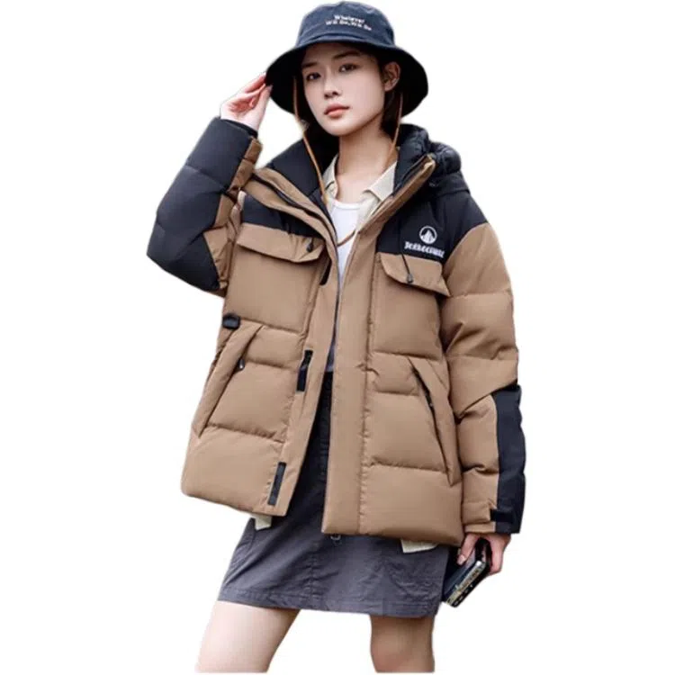 雅鹿 短款加厚长袖纯色拉链连帽羽绒服 男女同款