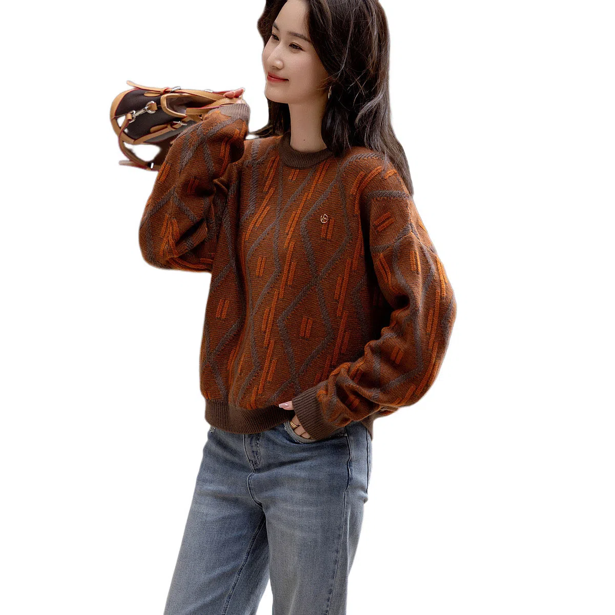 【dme】 复古休闲圆领长袖针织衫 女款