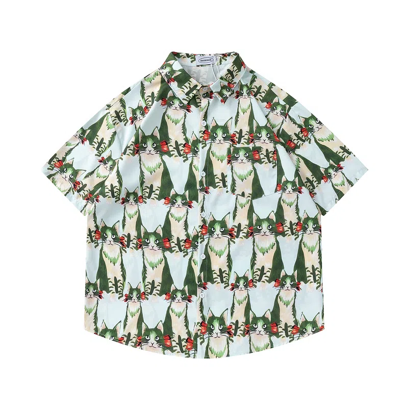 水中花 衬衣外套气质短袖衬衫 男女同款 绿色