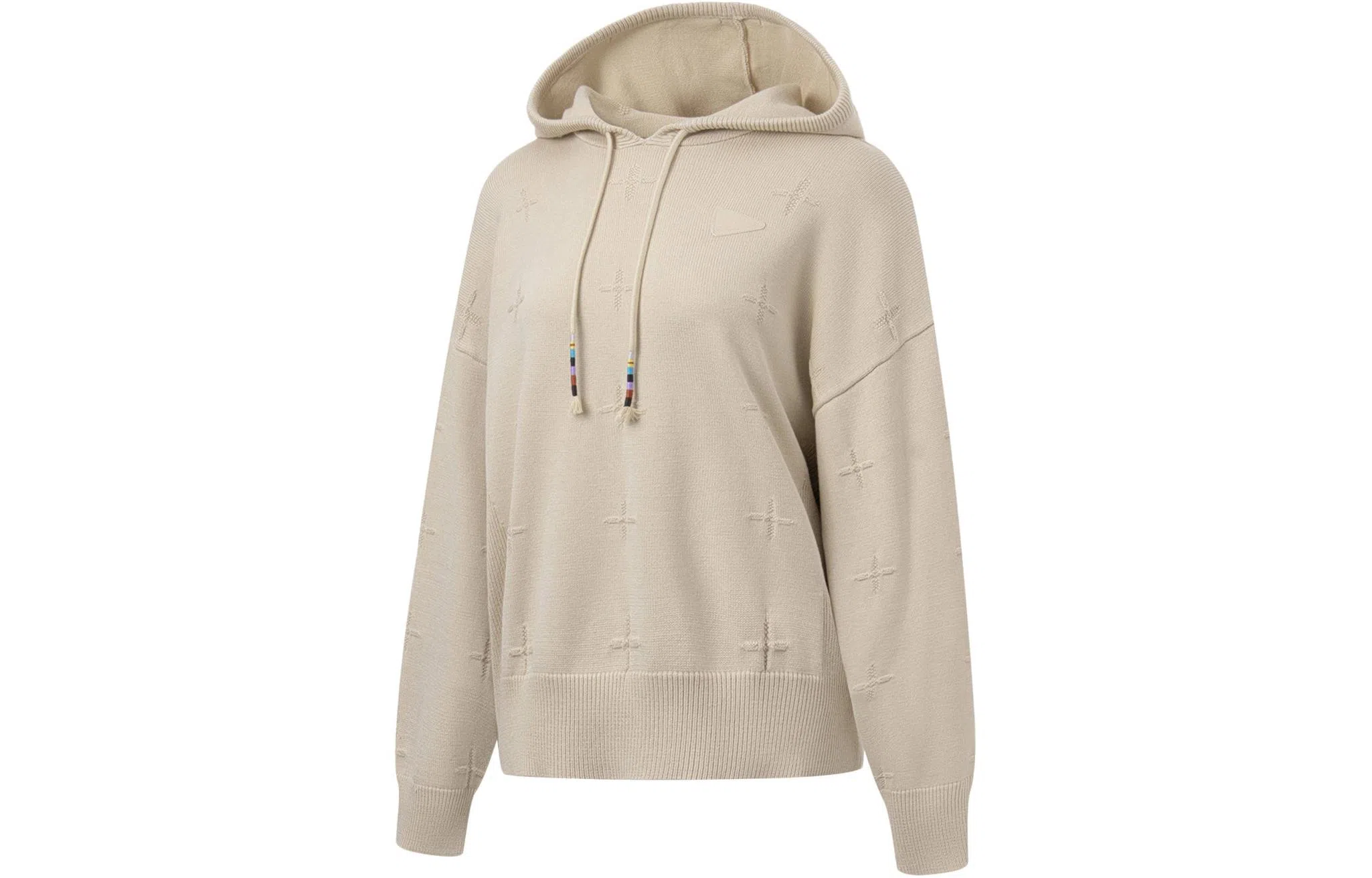 中国李宁 纯色宽松连帽套头长袖针织衫 女款 浅奶褐