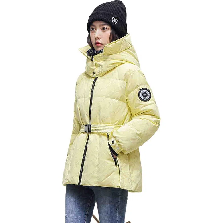 鸭鸭 纯色连帽口袋长袖羽绒服 女款