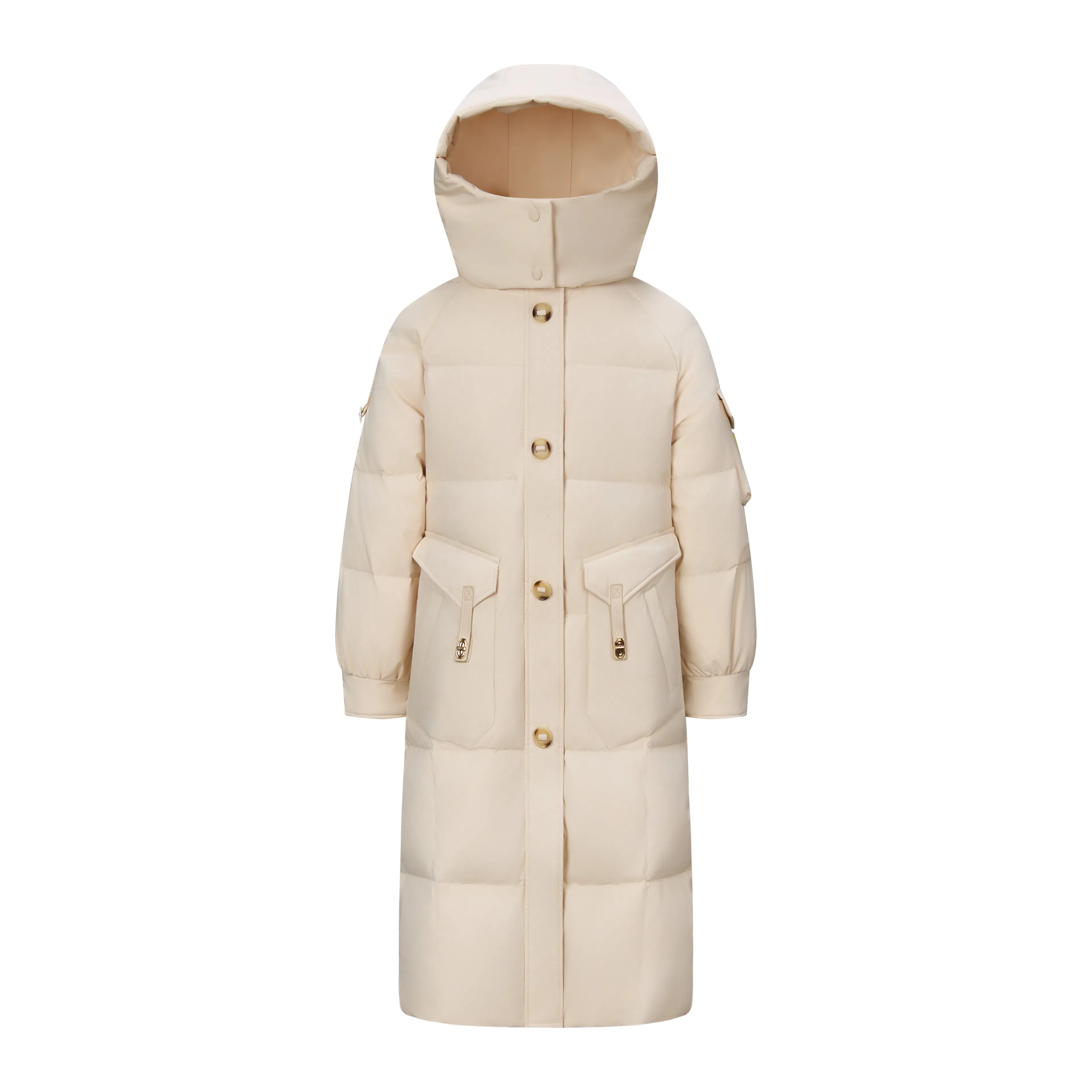 鸭鸭 字母刺绣中长款简约连帽拉链舒适长袖羽绒服 女款