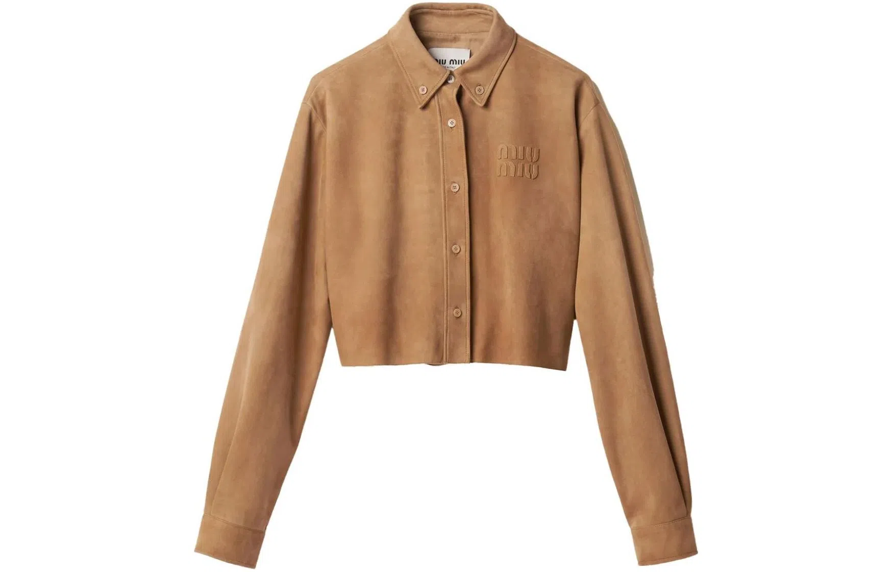 Miu Miu Letter Print Jacket Camel Brown