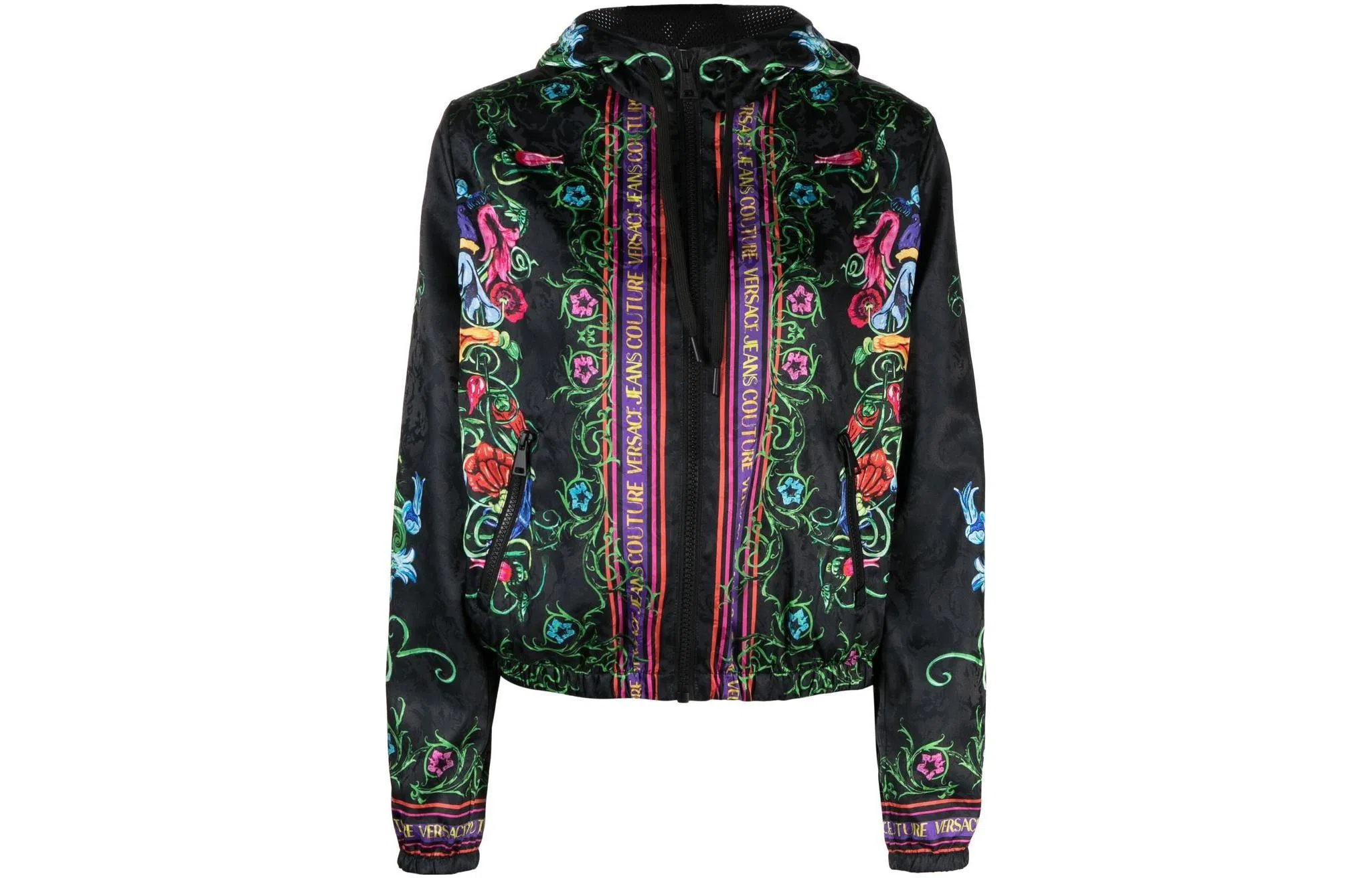 Versace Jeans Couture SS23 Floral Logo Hoodie Jacket Black