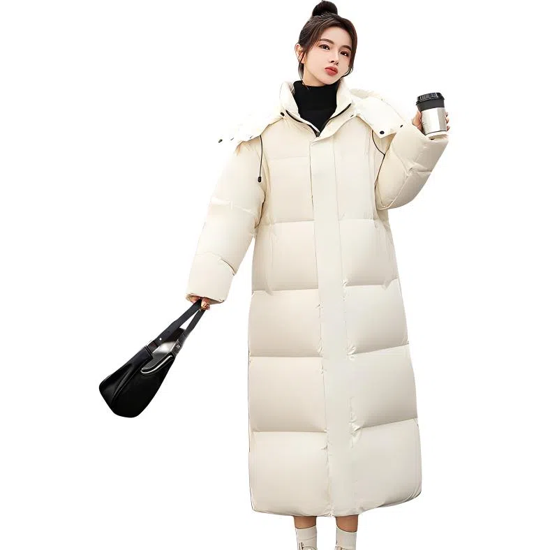 鸭鸭 中长款过膝百搭保暖通勤羽绒服 女