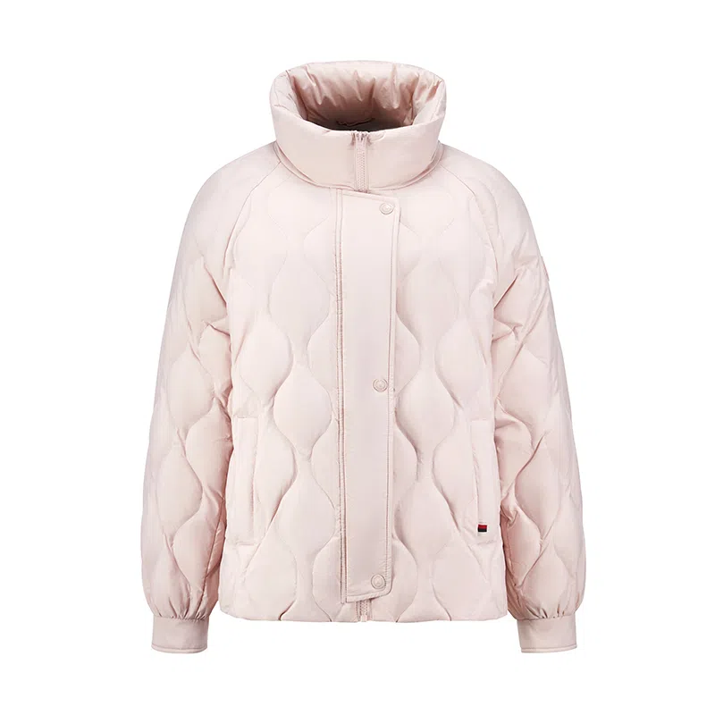 雅鹿 通勤立领拉链长袖轻薄短款小个子波浪绗线纯色羽绒服 女款