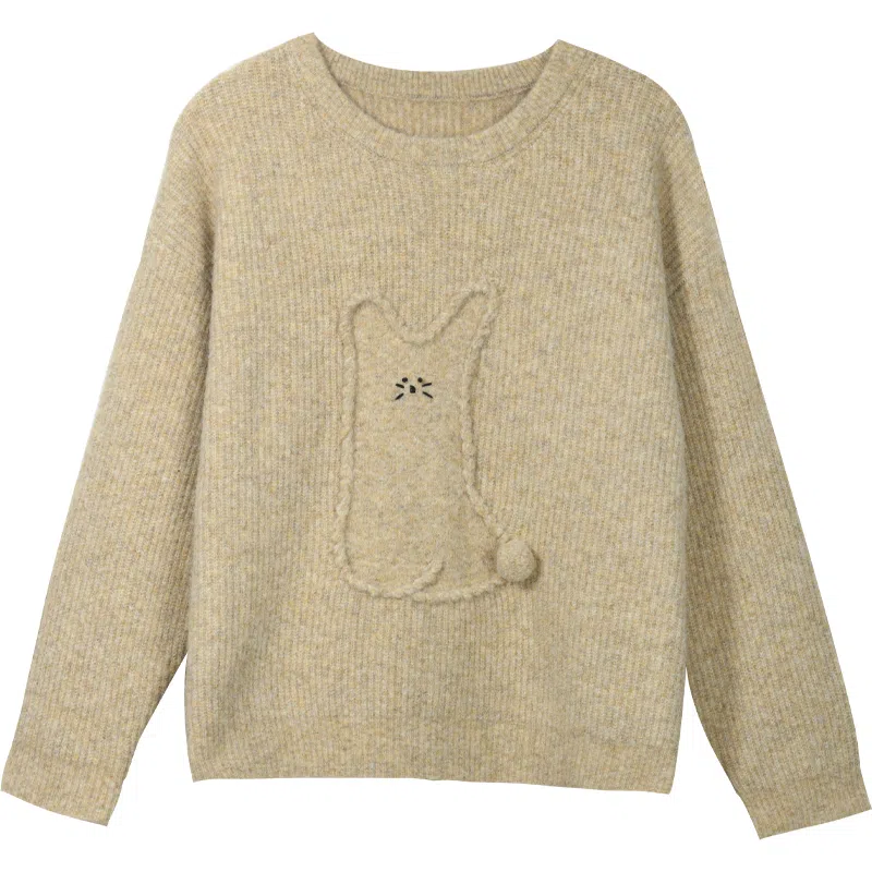 谜秀 圆领套头简约长袖针织衫 女款 燕麦色