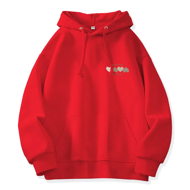 棉致 韩系简约为你跳动爱心宽松加绒舒适连帽重磅纯色百搭潮牌休闲落肩长袖卫衣 男女同款