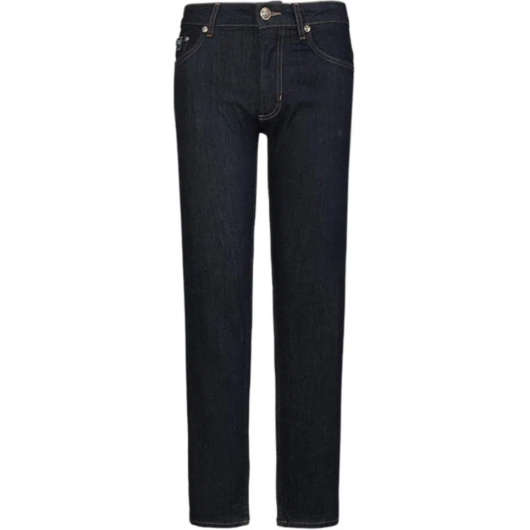 范思哲 纯色纽扣修身弹力牛仔裤 男款 深蓝色