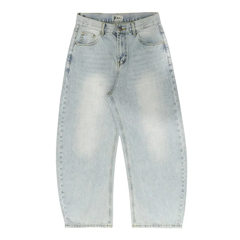 鬼洗 复古怀旧水洗皮标弯刀牛仔裤 男款