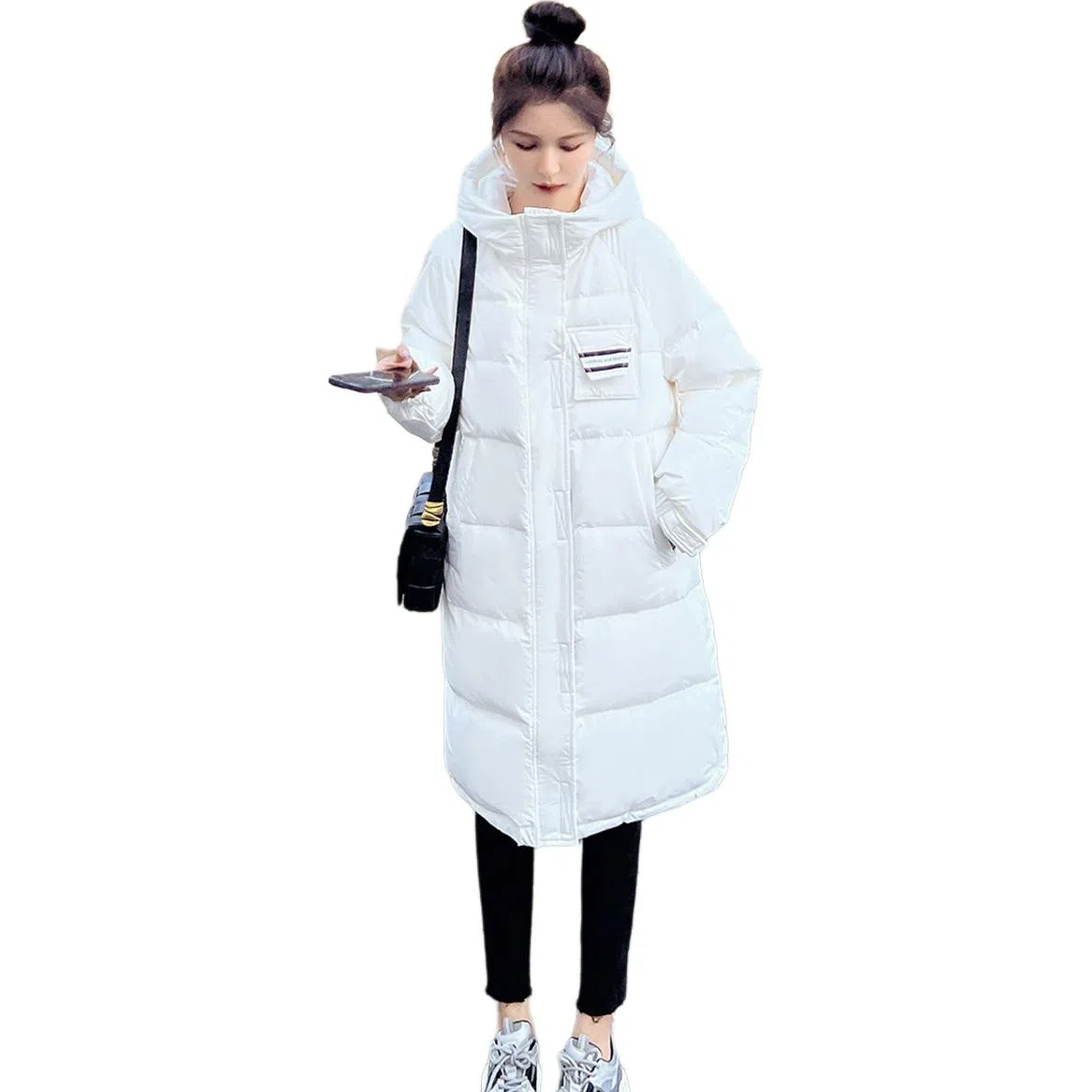 鸭鸭 字母贴标连帽休闲长款羽绒服 女款