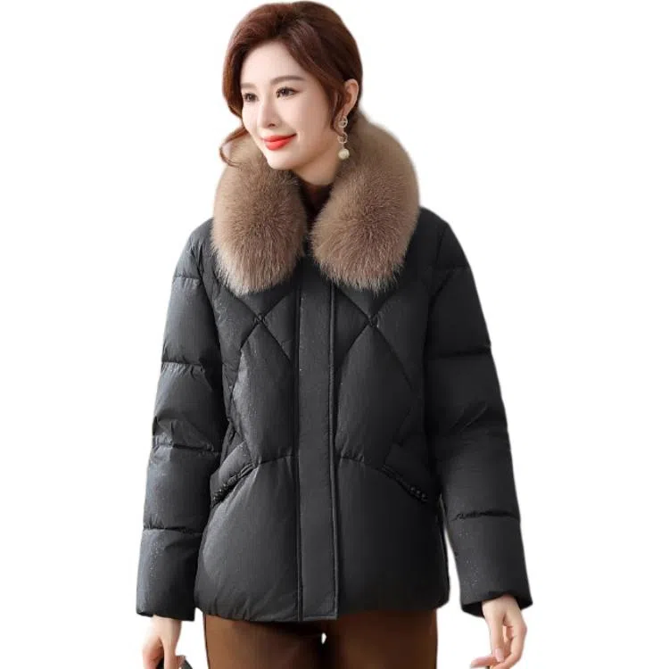 雅鹿 加厚毛领合身中长款长袖羽绒服 女款